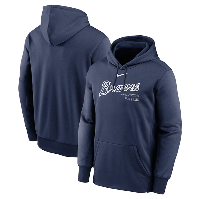 Men's Atlanta Braves Navy Collection Practice Performance Pullover Hoodie